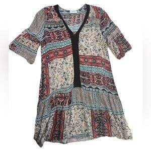 Maeve By Anthropologie Patchwork Peasant Dress Gypsy Floral Lace Detail Boho